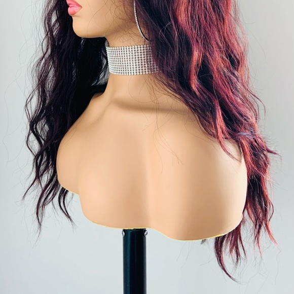 Burgundy Wine Loose Wave 13x2 Lace Front Synthetic Wig - Picture 5 of 15